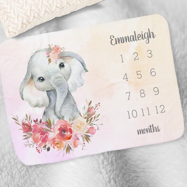 Girly Elephant Boho Chic Milestone Baby Blanket (Creator Uploaded)