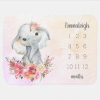 Girly Elephant Boho Chic Milestone Baby Blanket