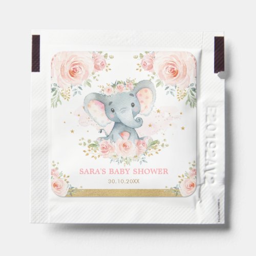Girly Elephant Pink Blush Flower Baby Shower Favor Hand Sanitizer Packet