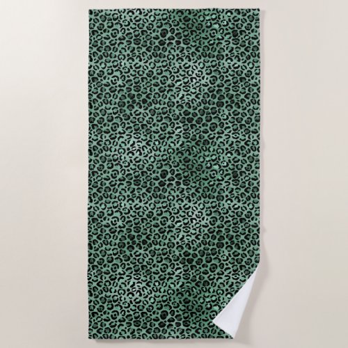 Girly Emerald Green Glam Leopard Print Beach Towel