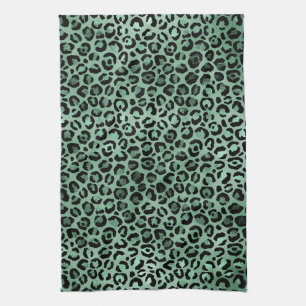 Girly Emerald Green Glam Leopard Print     Kitchen Towel