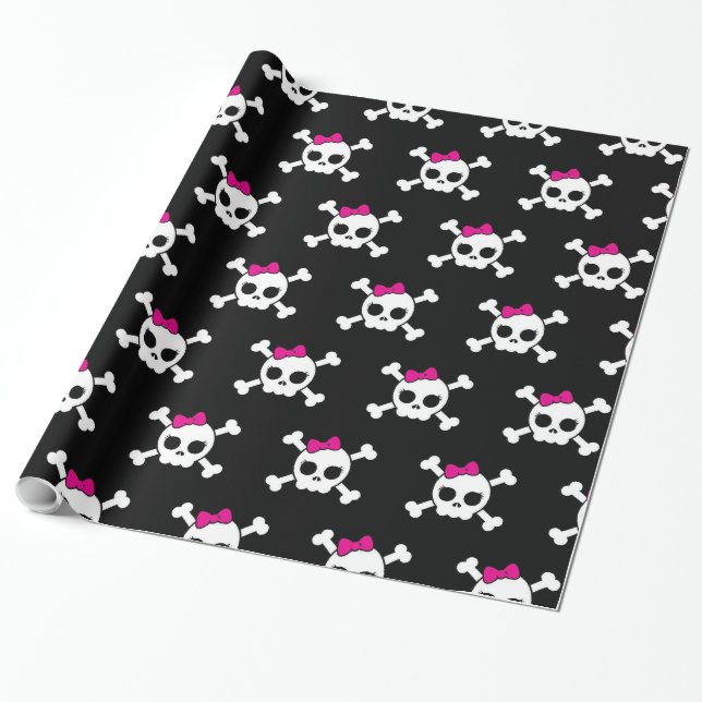 girly emo punk skull crossbones wrapping paper (Unrolled)