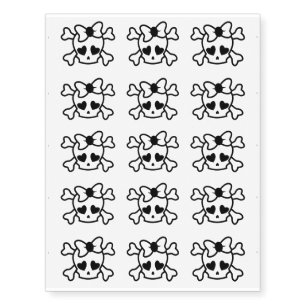 Girly emo skull with bow teenage girl temporary tattoos