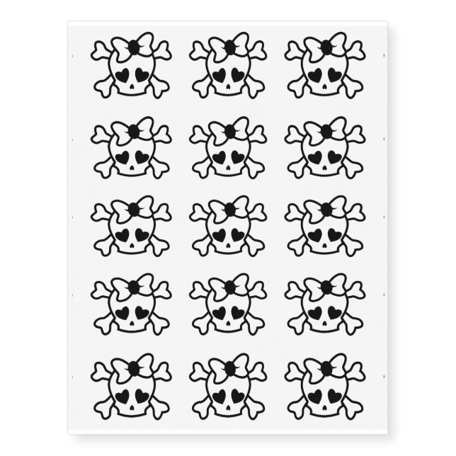 Girly emo skull with bow teenage girl temporary tattoos (Front)