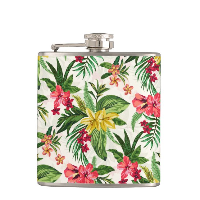 Girly Exotic Colorful Flowers Flask (Front)