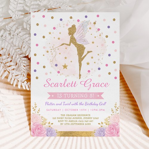 Girly Fairy Blush Pink Floral Floral Birthday Invitation