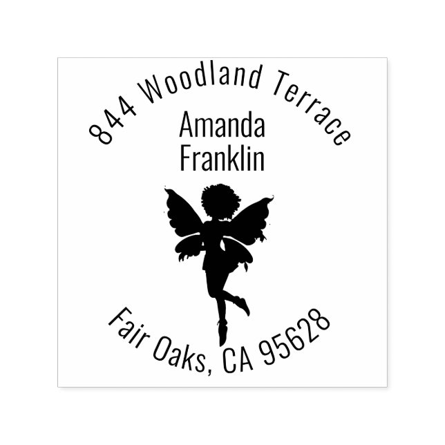 Girly Fairy Round Return Address Self Inking Stamp (Design)