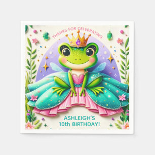 Girly Fairy Tale Frog Princess Birthday Party Napkins