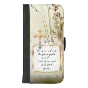 Girly Faith Nature Grass Pastel Ornate Cross iPhone 8/7 Plus Wallet Case