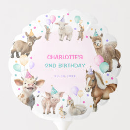 Girly Farm Barnyard Animals Confetti Birthday Girl Balloon