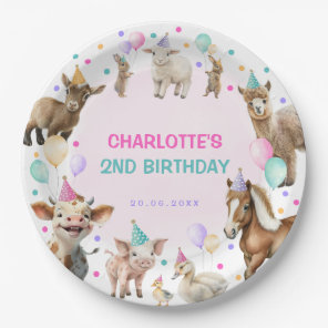 Girly Farm Barnyard Animals Confetti Birthday Girl Paper Plates