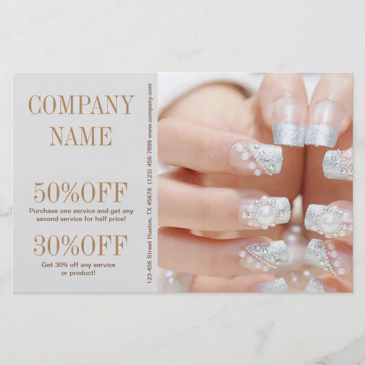 Girly Fashion Beauty Silver Nail Artist Nail Salon Flyer Zazzle