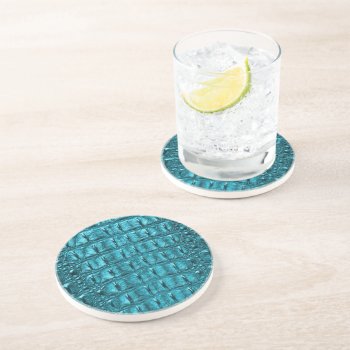 Girly Fashion Turquoise Blue Alligator Leather Drink Coaster by WhenWestMeetEast at Zazzle