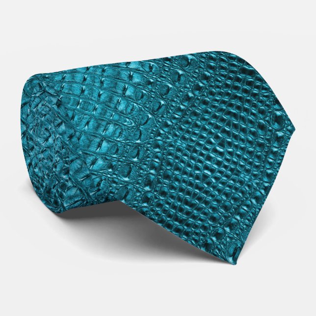 girly fashion turquoise blue Alligator Leather Neck Tie (Rolled)