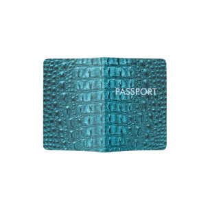 girly fashion turquoise blue Alligator Leather Passport Holder