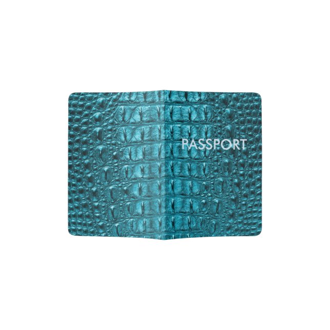 girly fashion turquoise blue Alligator Leather Passport Holder (Opened)