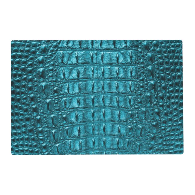 girly fashion turquoise blue Alligator Leather Placemat (Back)