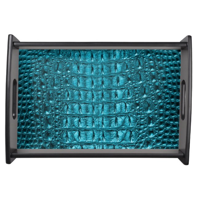 girly fashion turquoise blue Alligator Leather Serving Tray (Front)