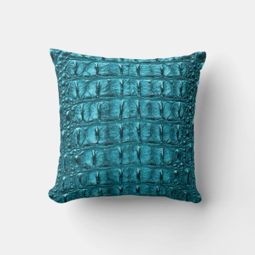 girly fashion turquoise blue Alligator Leather Throw Pillow