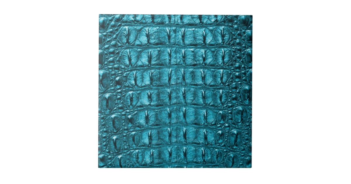 girly fashion turquoise blue Alligator Leather Tile | Zazzle