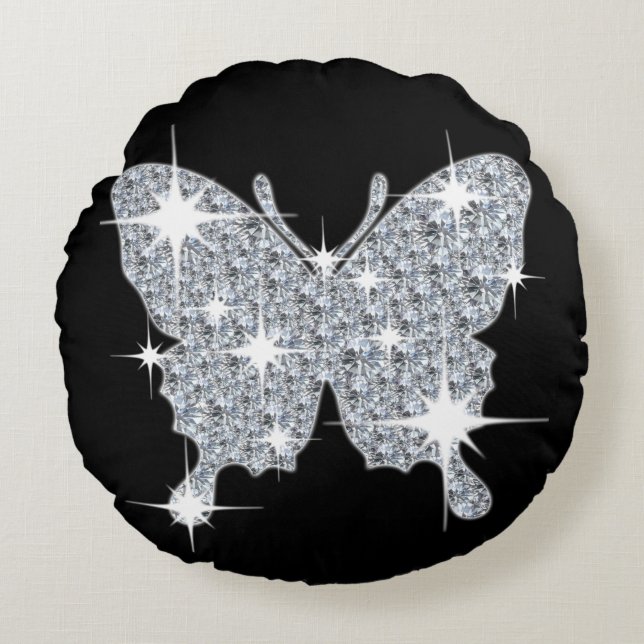 Girly faux Diamond sparkle Butterfly  Round Pillow (Front)