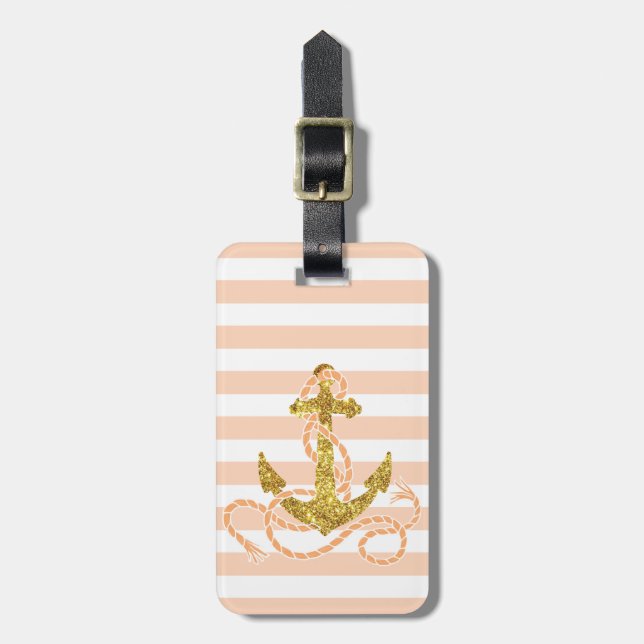 Girly Faux Glitter Anchor Luggage Tag (Front Vertical)