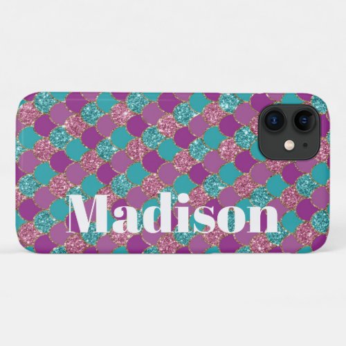 Girly Faux Glitter Mermaid Scales Pattern Case_Mat iPhone 11 Case