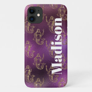 Girly Faux Glitter Purple and Gold Mermaid Pattern iPhone 11 Case