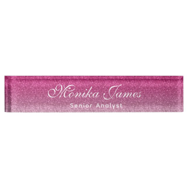 Girly Faux Glittery Hot Pink Ombre  Desk Name Plate (Front)