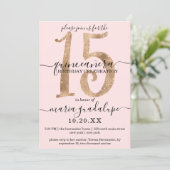 Girly Faux Gold Glitter Blush Pink Quinceañera Invitation (Standing Front)