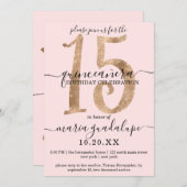 Girly Faux Gold Glitter Blush Pink Quinceañera Invitation (Front/Back)
