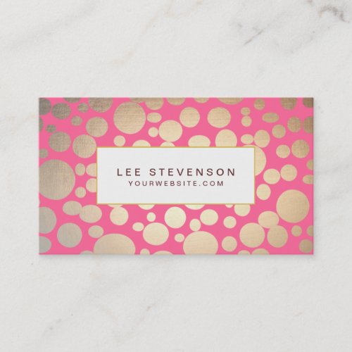Girly Faux Gold Leaf Circles Pink Business Card Template