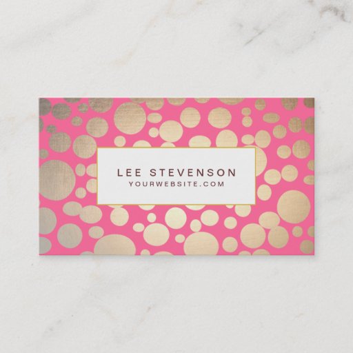 Customizable Girly Faux Gold Leaf Circles Pink Business Card Template