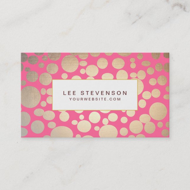 Girly Faux Gold Leaf Circles Pink Business Card (Front)