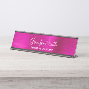 Girly Faux Hot Pink Foil Desk Name Plate