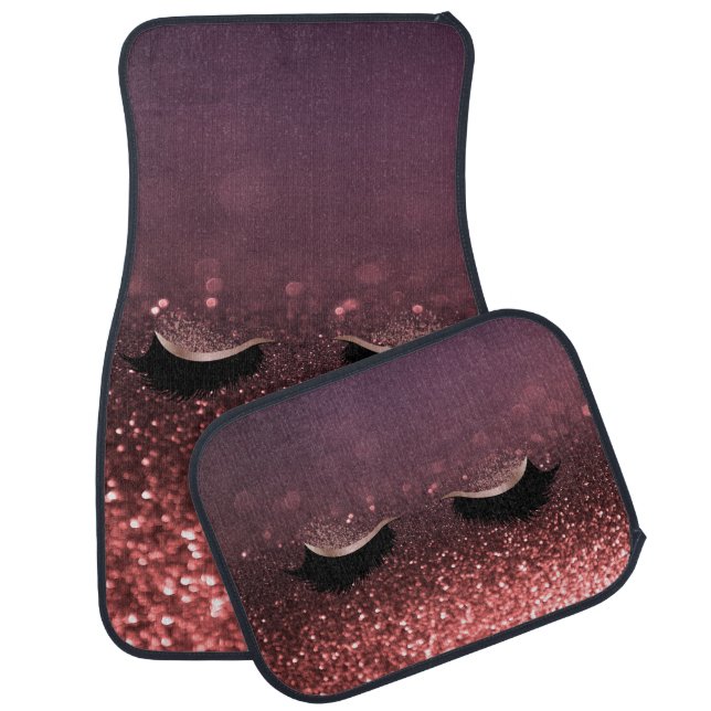 Girly Faux Lashes, Glitter Bokeh Car Floor Mat (Set)