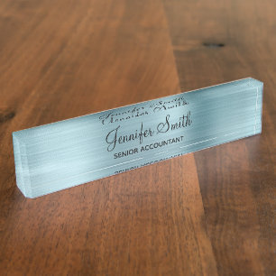 Girly Faux Light Blue Foil Desk Name Plate