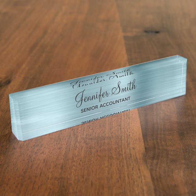 Girly Faux Light Blue Foil Desk Name Plate (Side)