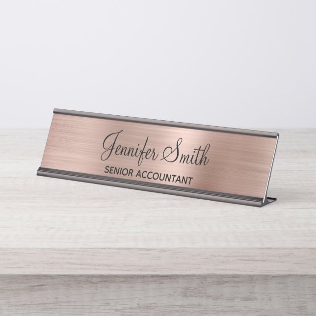 Girly Faux Rose Gold Foil Desk Name Plate (Front)