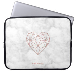 Girly Faux Rose Gold Foil Geometric Heart | Marble Laptop Sleeve