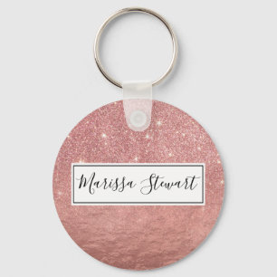 Girly Faux Rose Gold Glitter Crumbled Foil Ombre Keychain