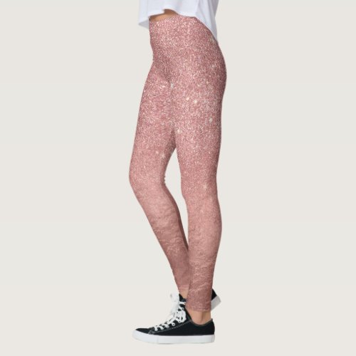 Girly Faux Rose Gold Glitter Crumbled Foil Ombre Leggings