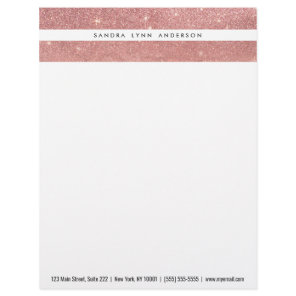 Girly Faux Rose Gold Glitter Crumbled Foil Ombre Letterhead