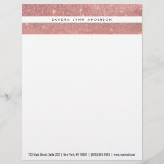 Girly Faux Rose Gold Glitter Crumbled Foil Ombre Letterhead