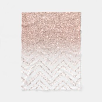 Girly faux rose gold glitter ombre modern chevron fleece blanket