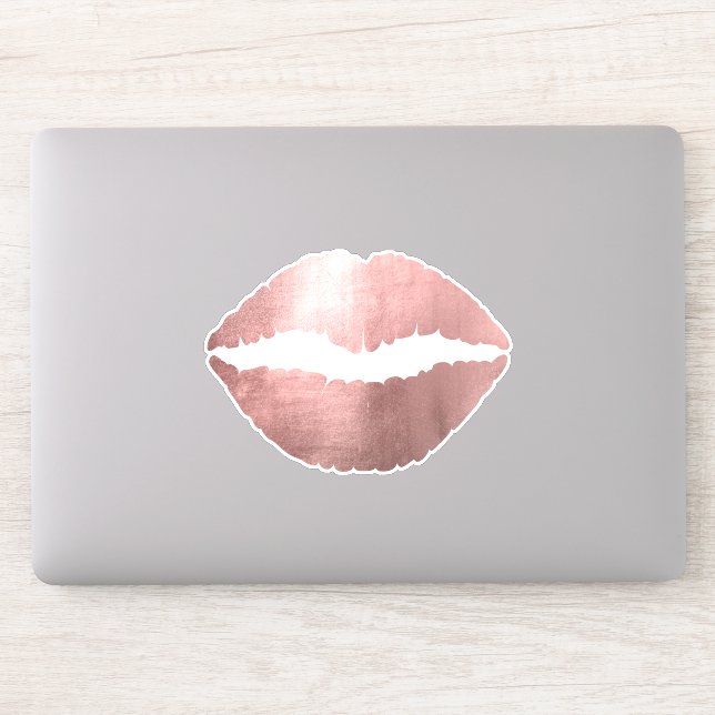 Girly Faux Rose Gold Ombre Foil Lipstick Kiss Sticker (Computer)