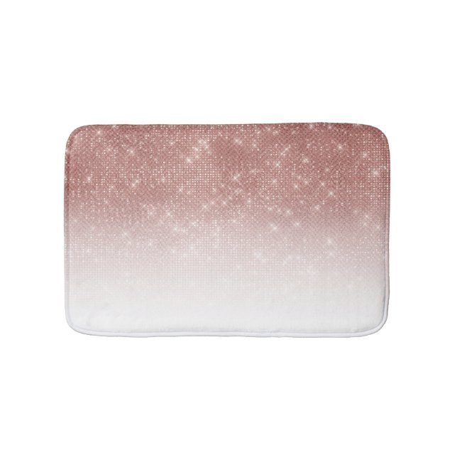 Girly Faux Rose Gold Sequin Glitter White Ombre Bath Mat (Front)