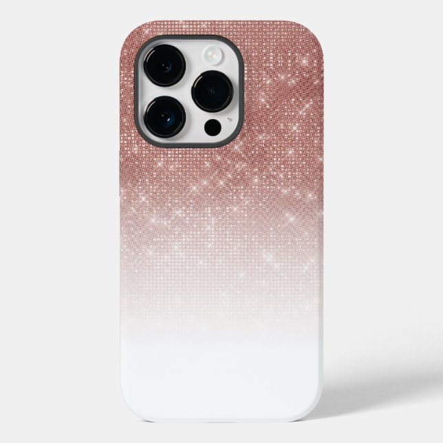 Girly Faux Rose Gold Sequin Glitter White Ombre Case-Mate iPhone Case (Back)