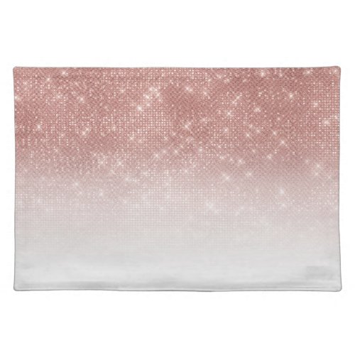 Girly Faux Rose Gold Sequin Glitter White Ombre Cloth Placemat