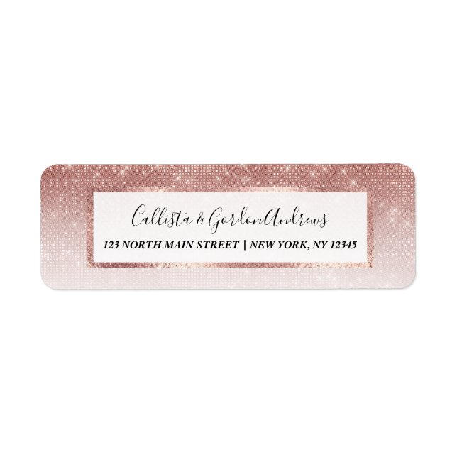 Girly Faux Rose Gold Sequin Glitter White Ombre Label (Front)